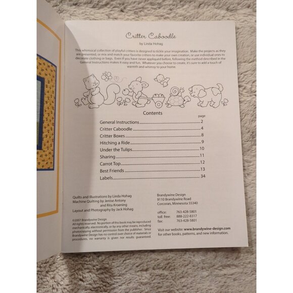 Critter Caboodle Quilt Pattern Book Brandywine Design Linda Hohag SC 2007 - Picture 3 of 4